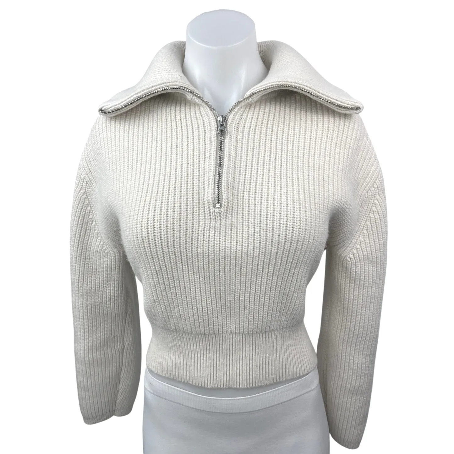 & Other Stories White Wool Half Zip Collar Chunky Knit Crop Sweater Top Size XS