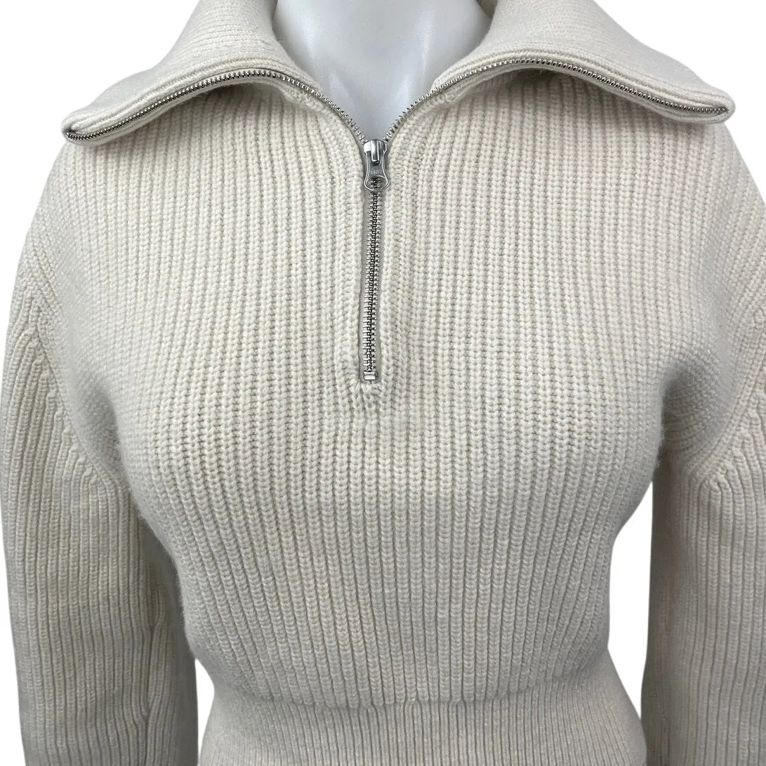 & Other Stories White Wool Half Zip Collar Chunky Knit Crop Sweater Top Size XS