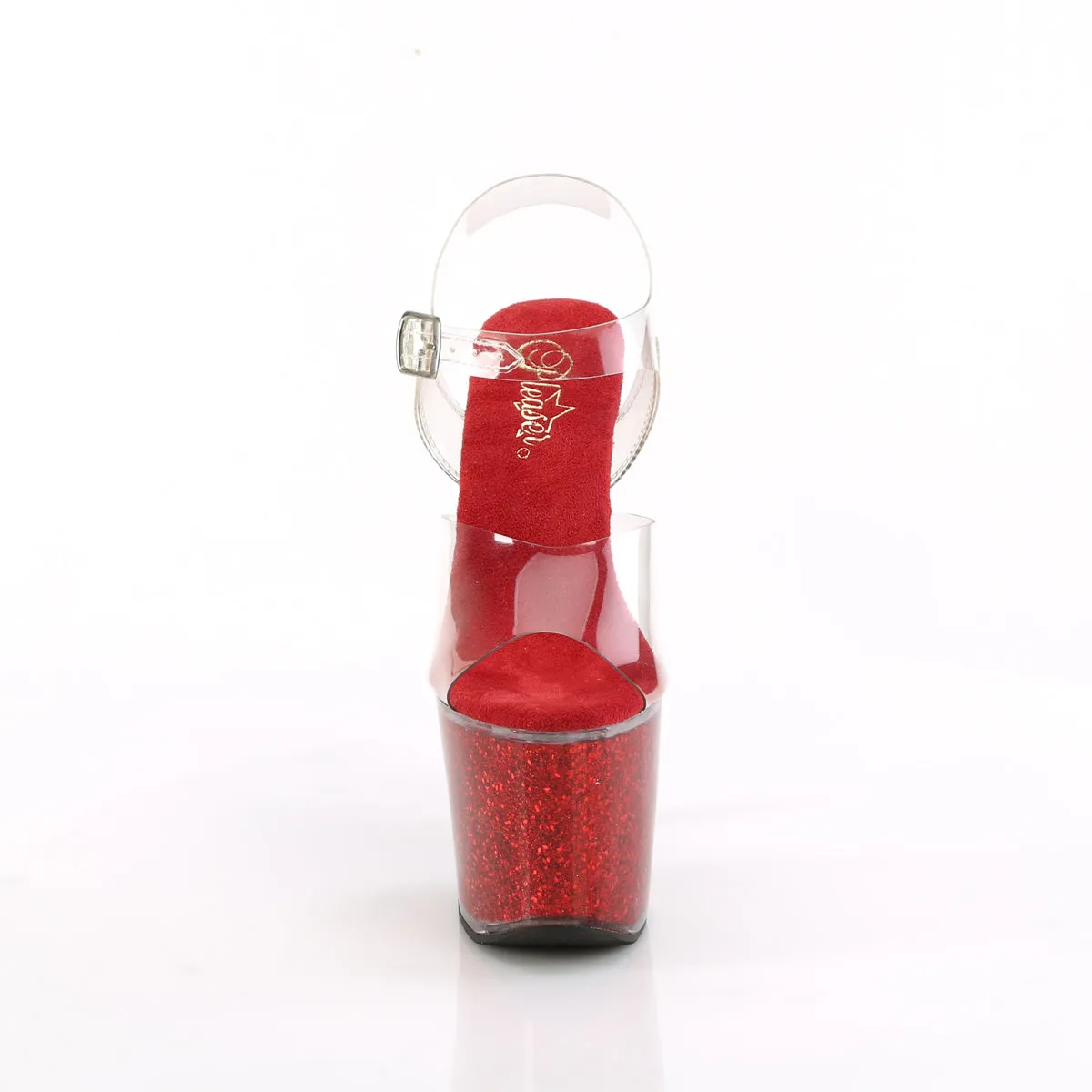 7 Inch Heel LOVESICK-708SG Clear Red Glitter