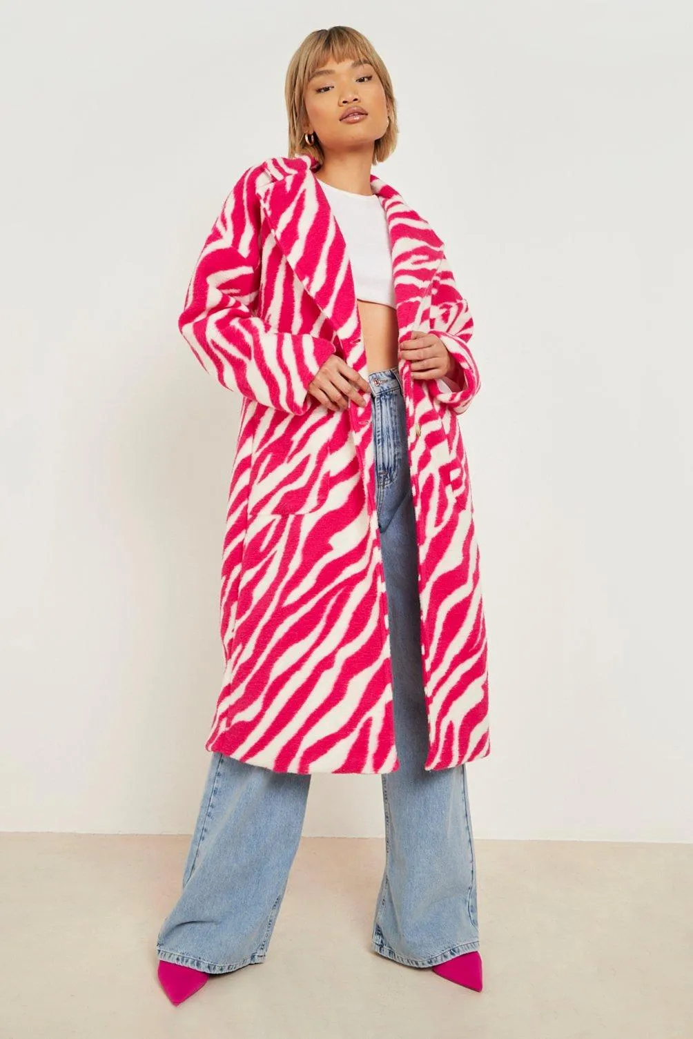 Animal Print Oversized Wool Look Coat