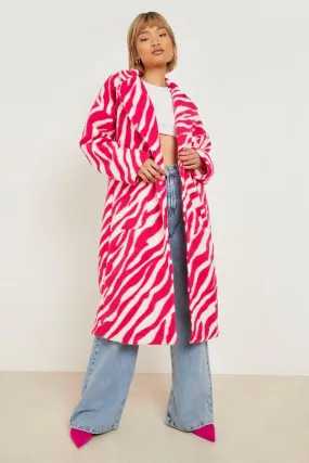 Animal Print Oversized Wool Look Coat