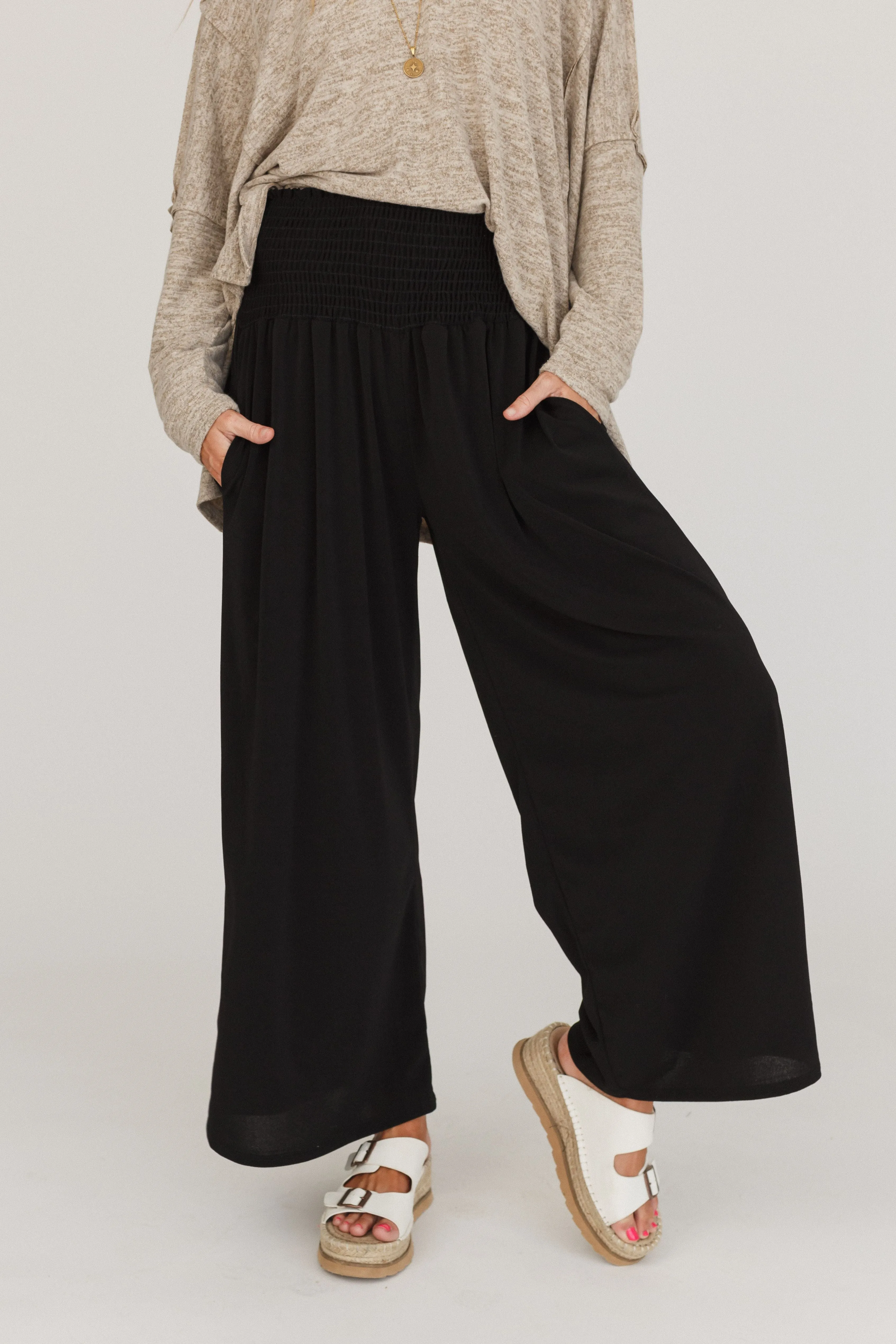 Aurora Flowy Wide Leg Pants - Black