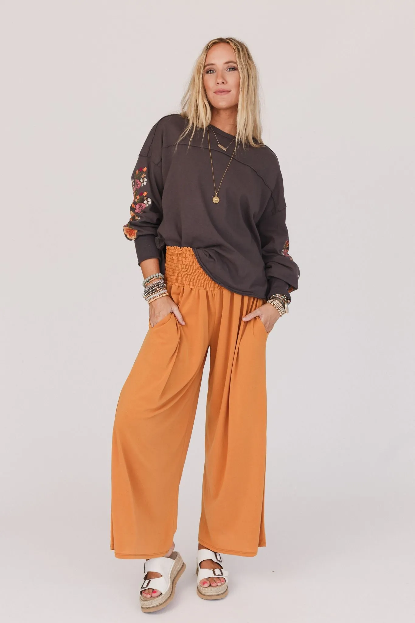 Aurora Flowy Wide Leg Pants - Mustard