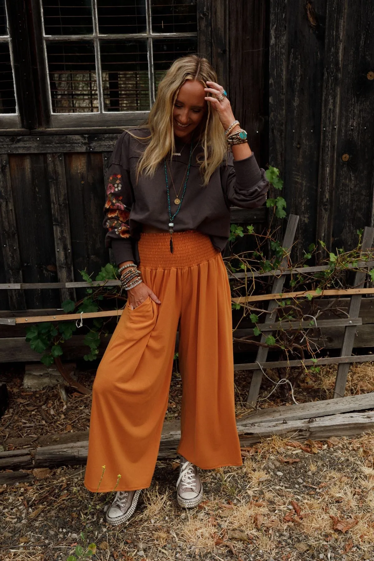 Aurora Flowy Wide Leg Pants - Mustard