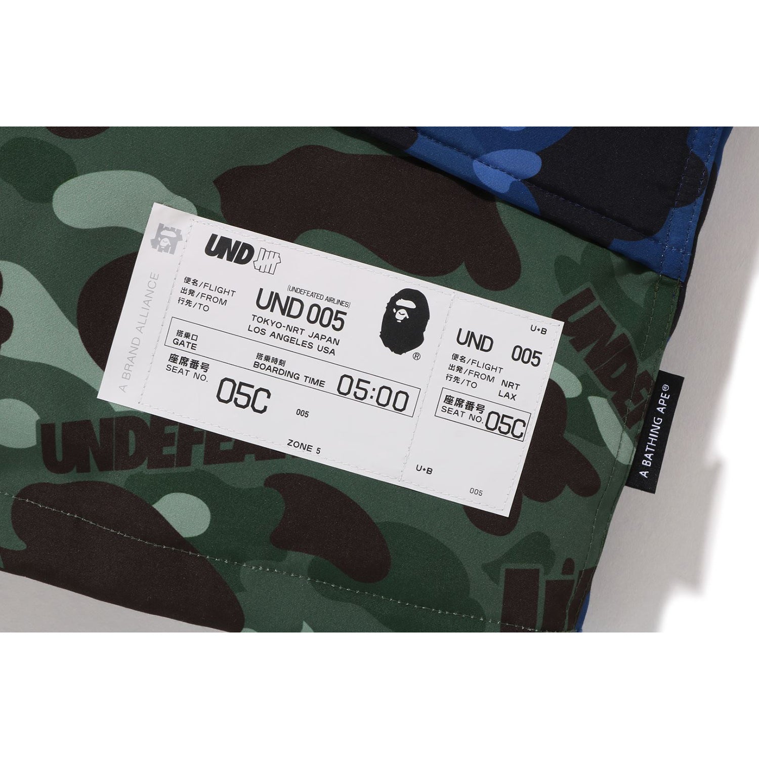 BAPE X UNDEFEATED COLOR CAMO SNOWBOARD DOWN JACKET MENS