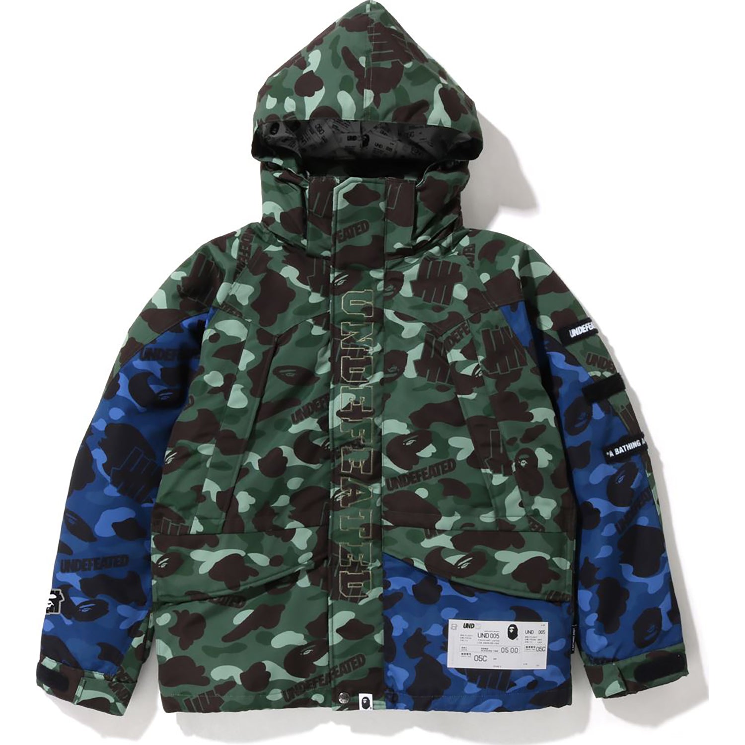 BAPE X UNDEFEATED COLOR CAMO SNOWBOARD DOWN JACKET MENS