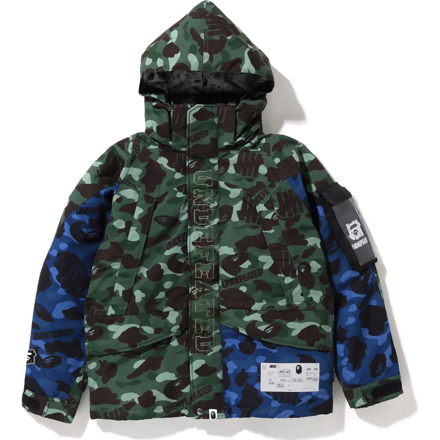 BAPE X UNDEFEATED COLOR CAMO SNOWBOARD DOWN JACKET MENS