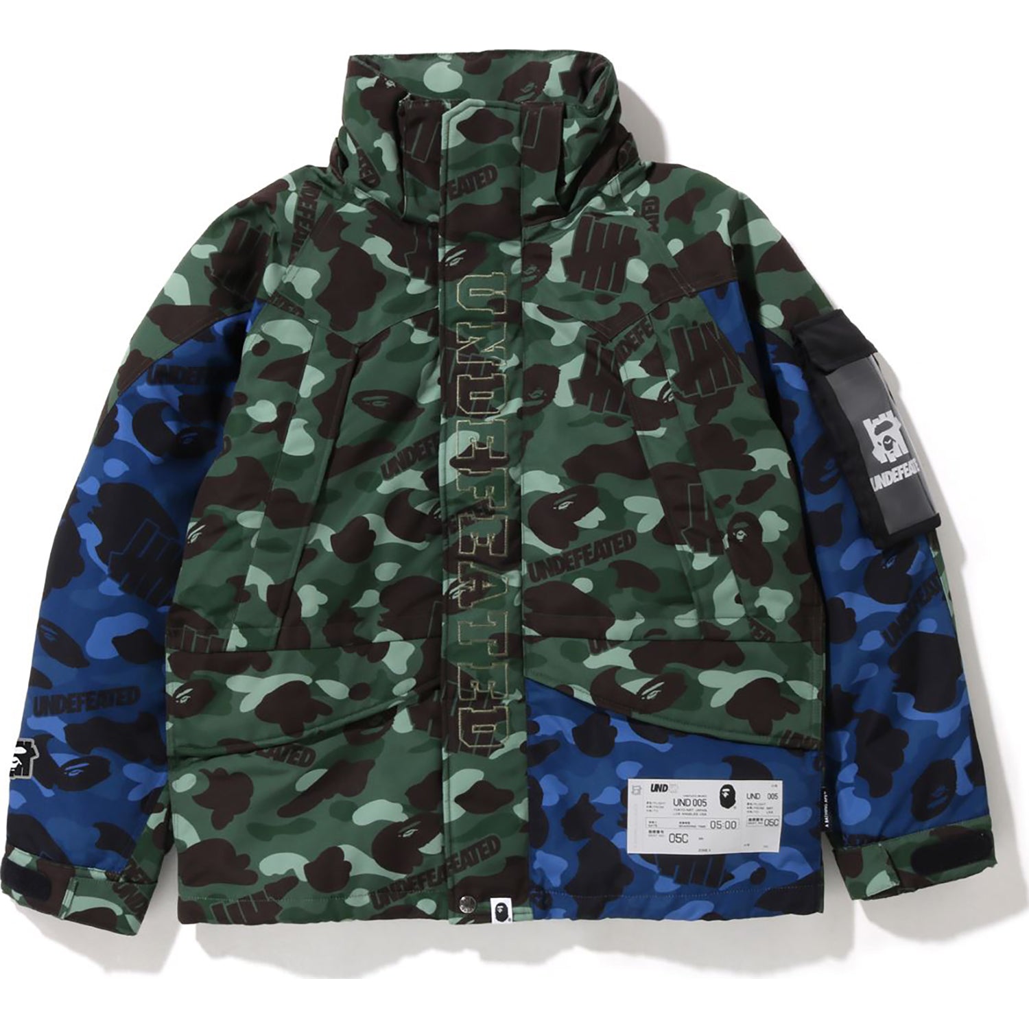 BAPE X UNDEFEATED COLOR CAMO SNOWBOARD DOWN JACKET MENS