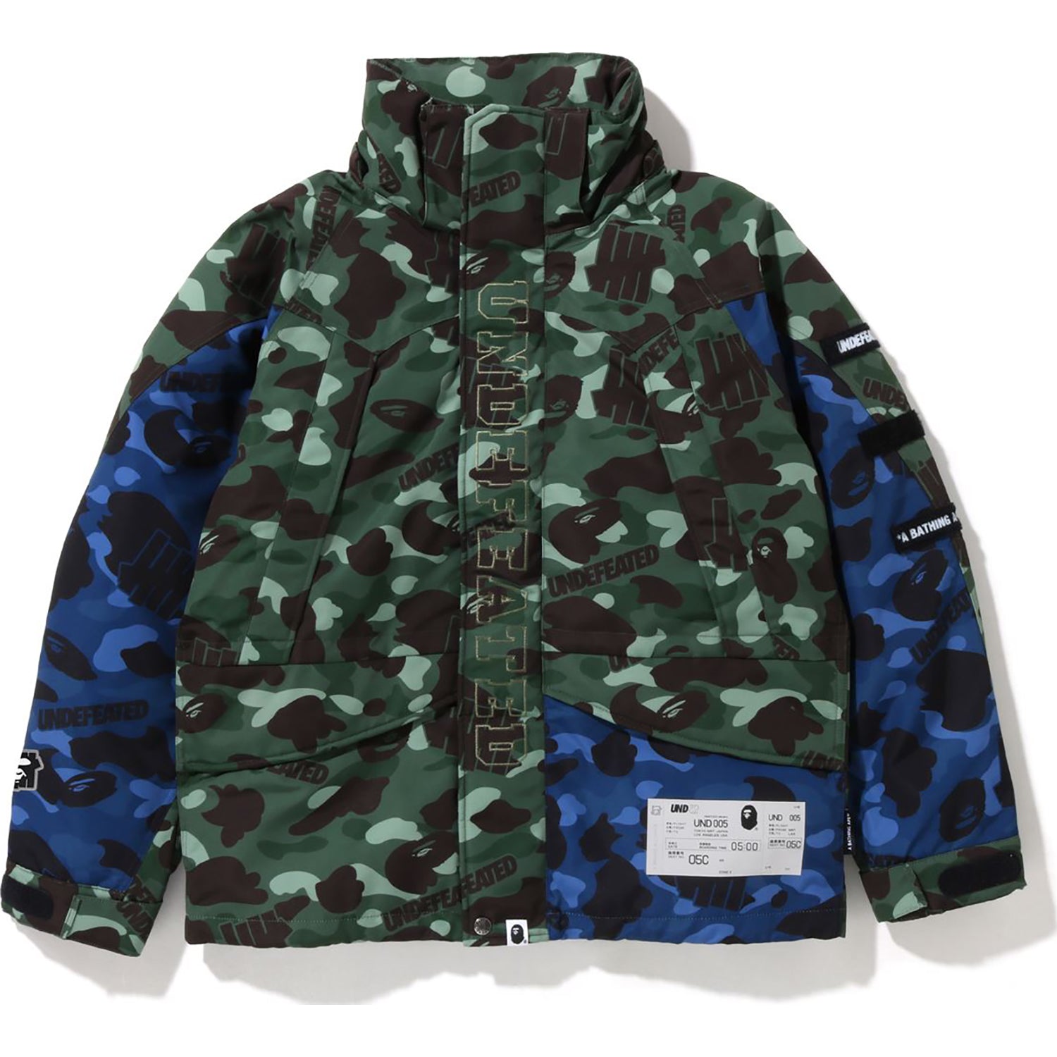 BAPE X UNDEFEATED COLOR CAMO SNOWBOARD DOWN JACKET MENS