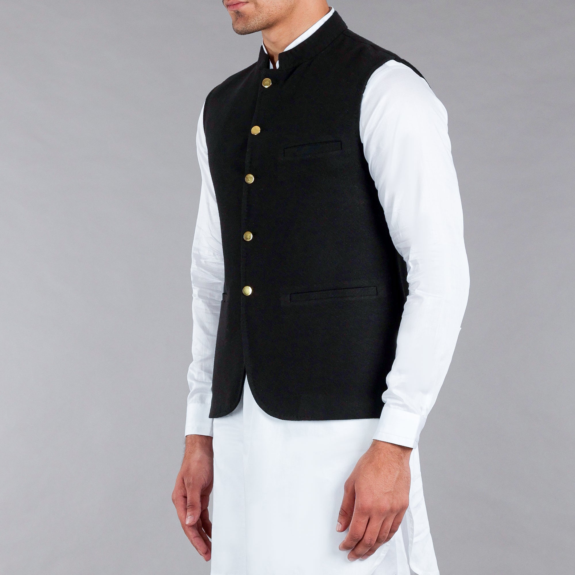 Black Khaddar Waistcoat