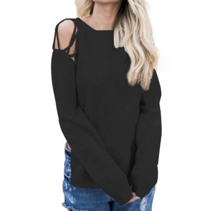 Black Open Shoulder Sweater