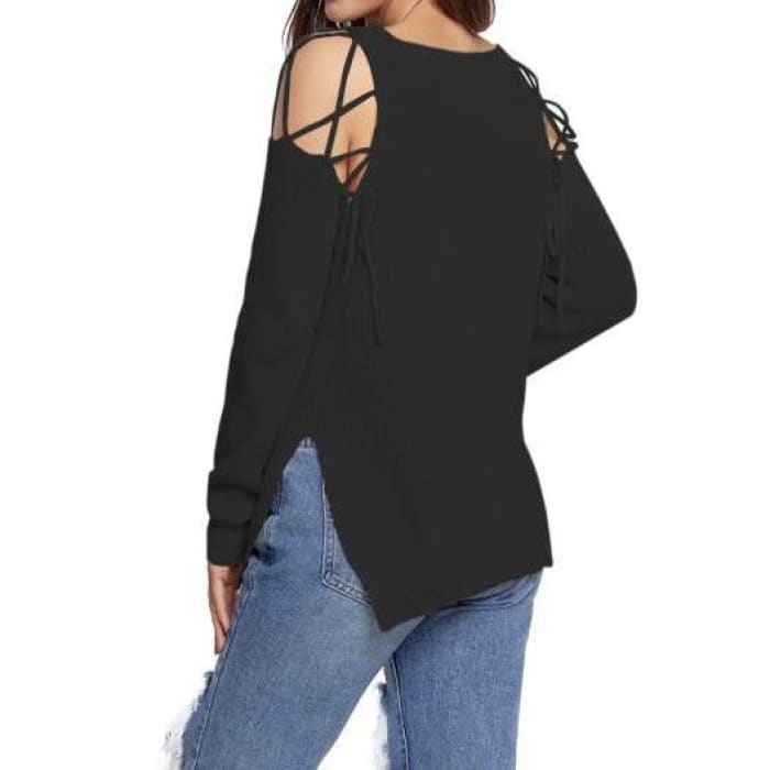 Black Open Shoulder Sweater