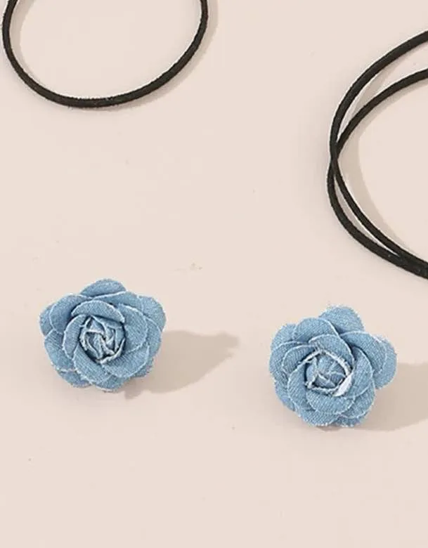 Blue Denim Choker And Earrings Set