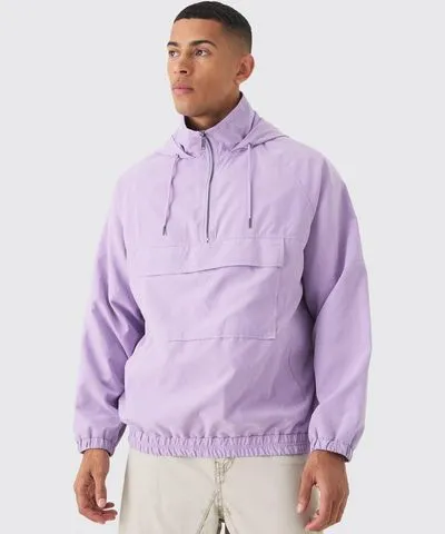 boohooMAN Mens Peached Hooded Windbreaker In Lilac