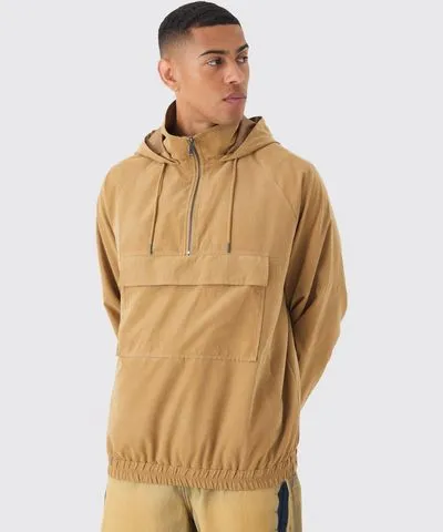 boohooMAN Mens Peached Hooded Windbreaker In Tan