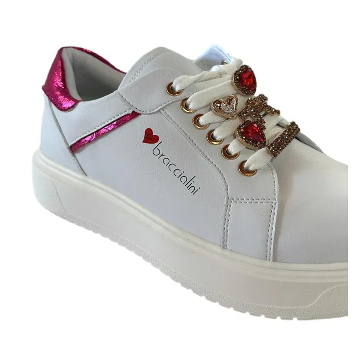 Braccialini BB103 Scarpe Donna Sneakers Platform Gioiello Bianco Rosa