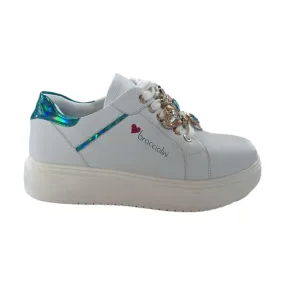 Braccialini BB103 Scarpe Donna Sneakers Platform Gioiello Calf  Bianco Azzurro