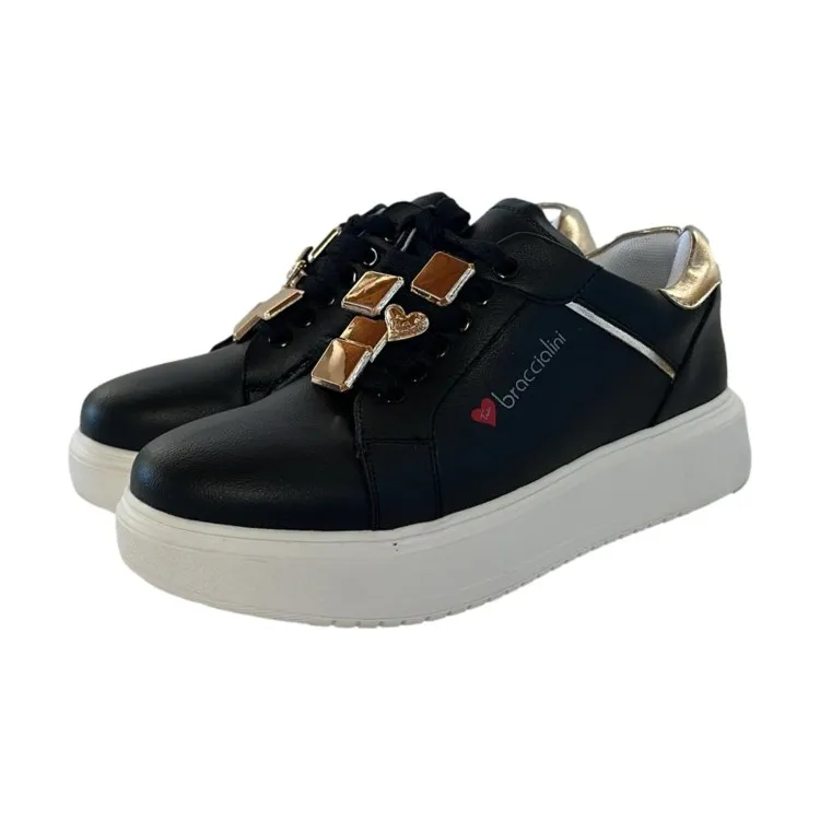 Braccialini BB104 Scarpe Donna Sneakers Platform Gioiello Nero Oro