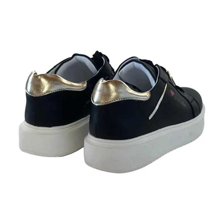 Braccialini BB104 Scarpe Donna Sneakers Platform Gioiello Nero Oro