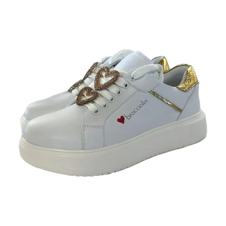 Braccialini BB106 Scarpe Donna Sneakers Platform Gioiello Bianco Oro