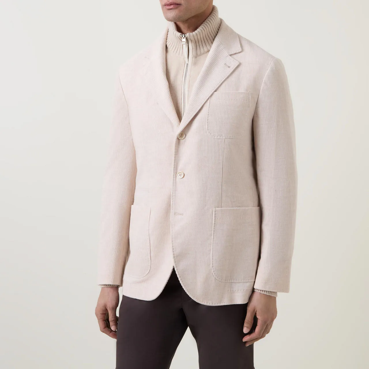 BRUNELLO CUCINELLI Corduroy Single-Breasted Blazer - Beige