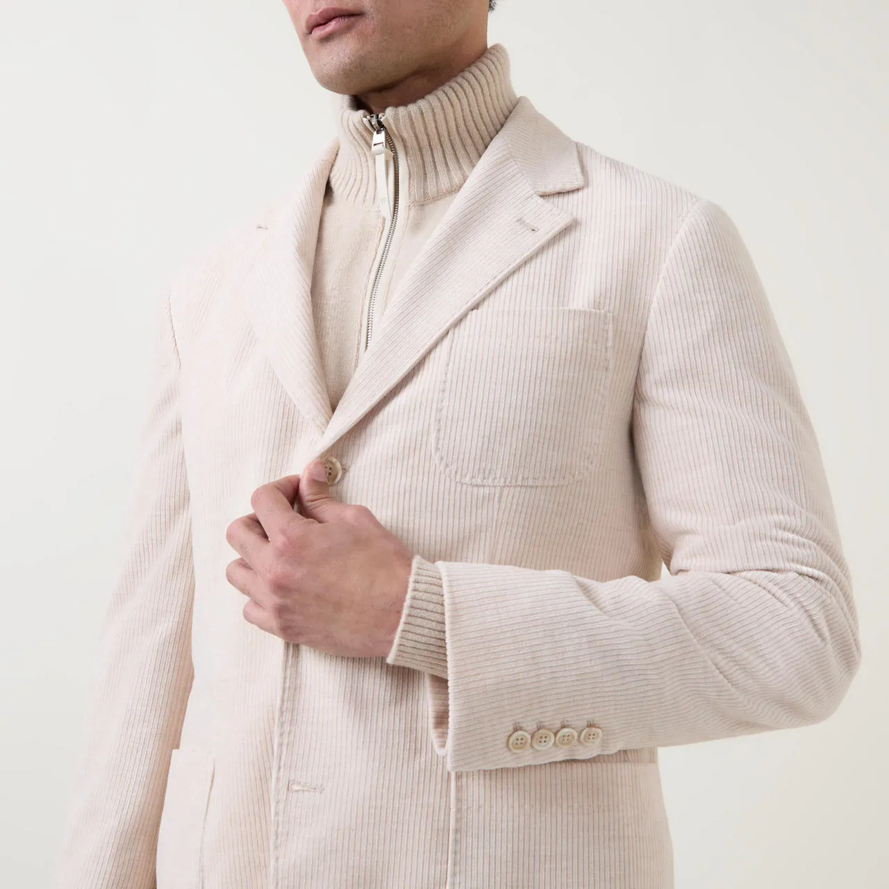 BRUNELLO CUCINELLI Corduroy Single-Breasted Blazer - Beige