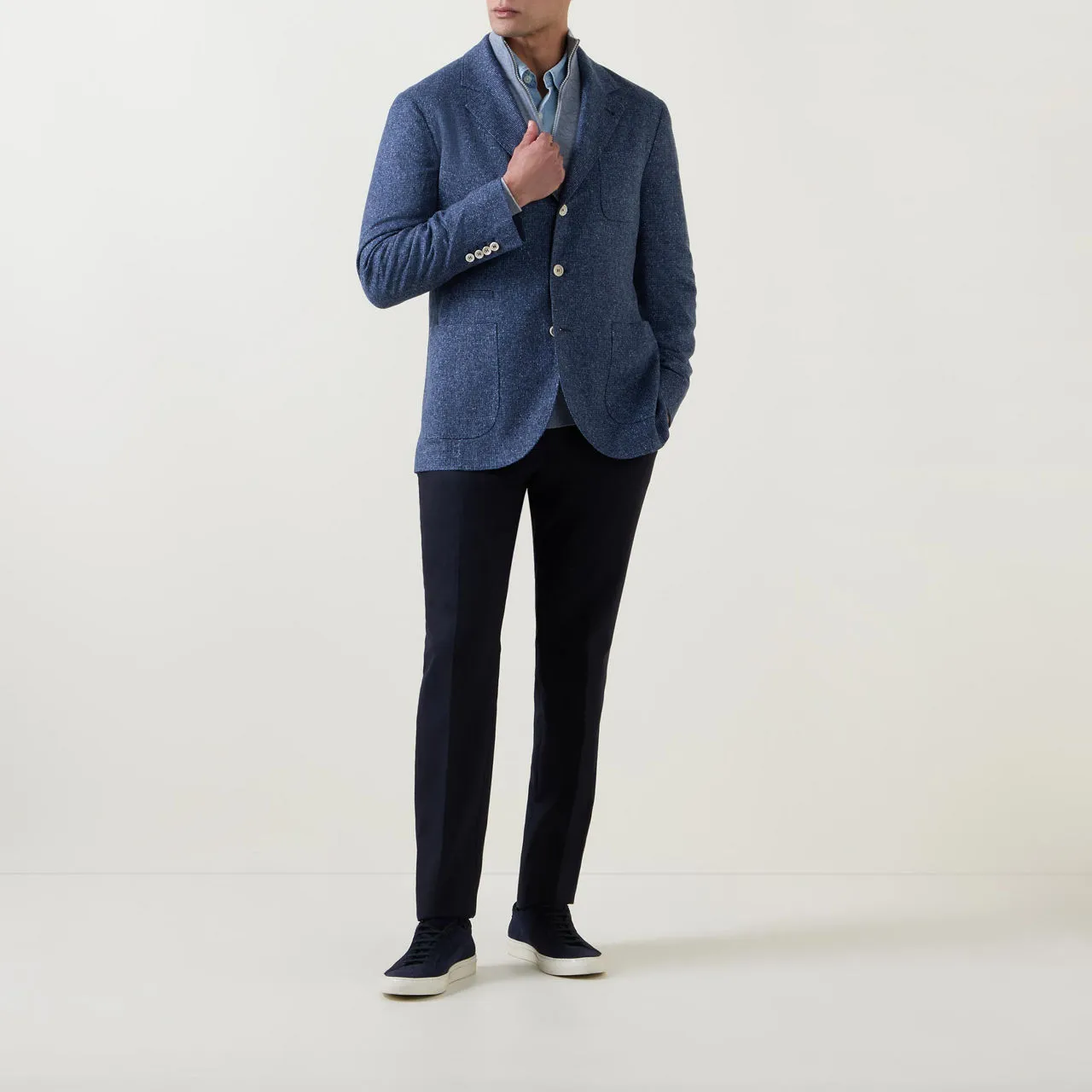 BRUNELLO CUCINELLI Pie De Poule Single-Breasted Blazer - OCEAN BLUE