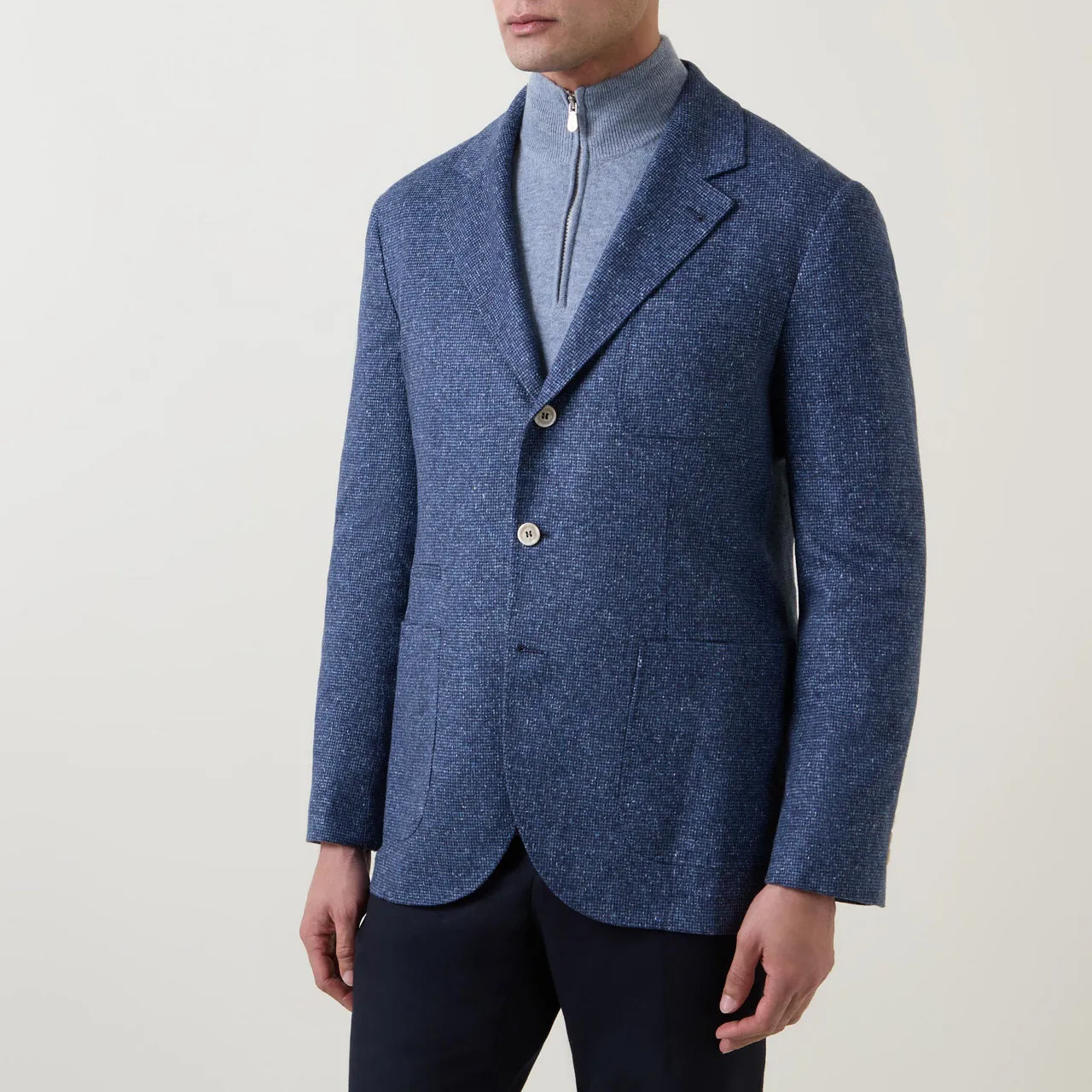 BRUNELLO CUCINELLI Pie De Poule Single-Breasted Blazer - OCEAN BLUE