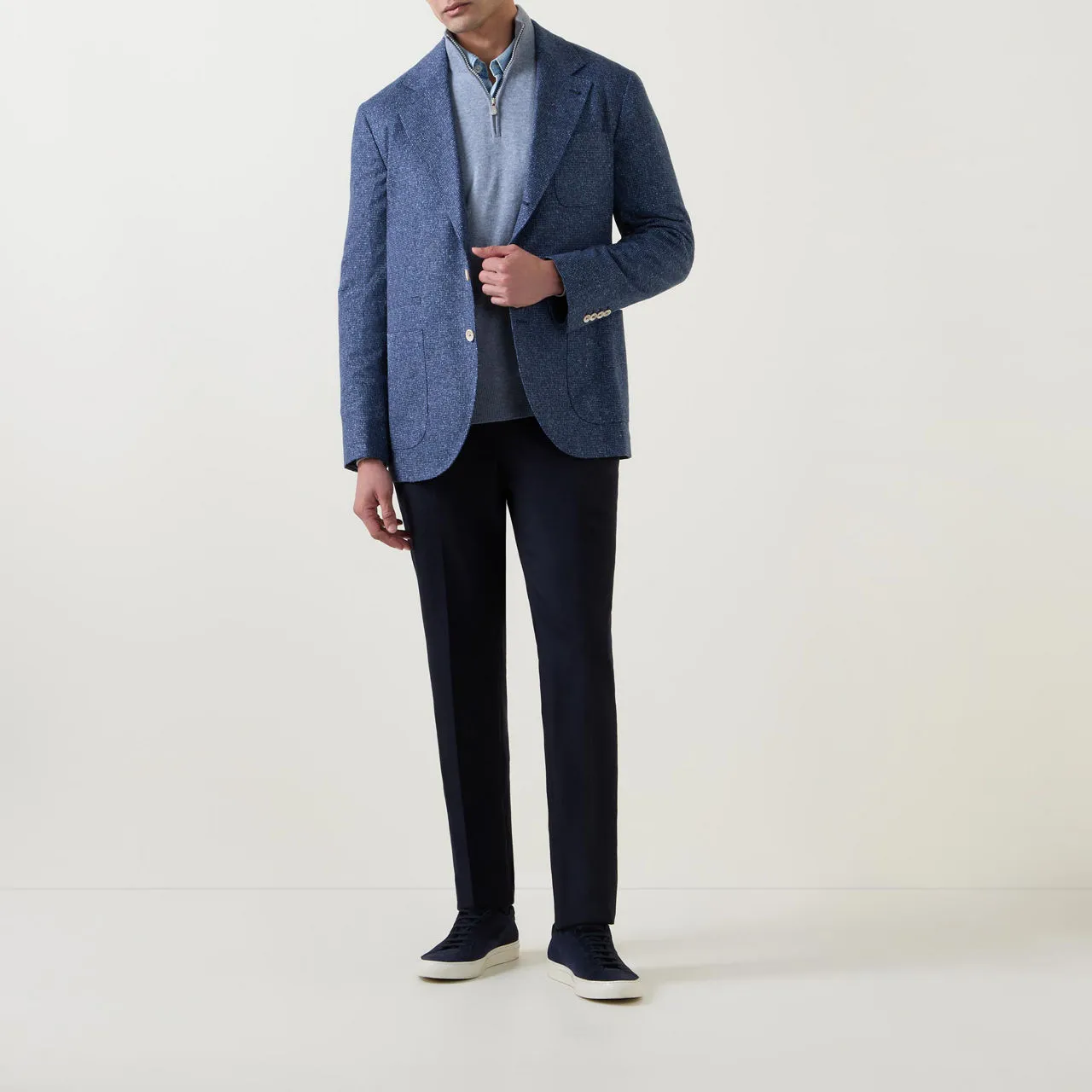 BRUNELLO CUCINELLI Pie De Poule Single-Breasted Blazer - OCEAN BLUE