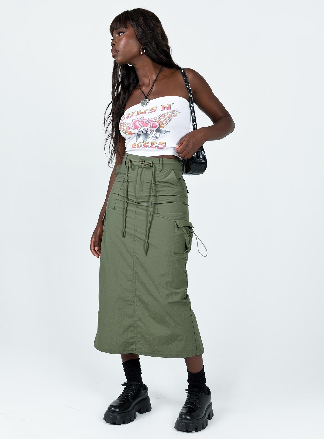 Calado Cargo Midi Skirt Khaki