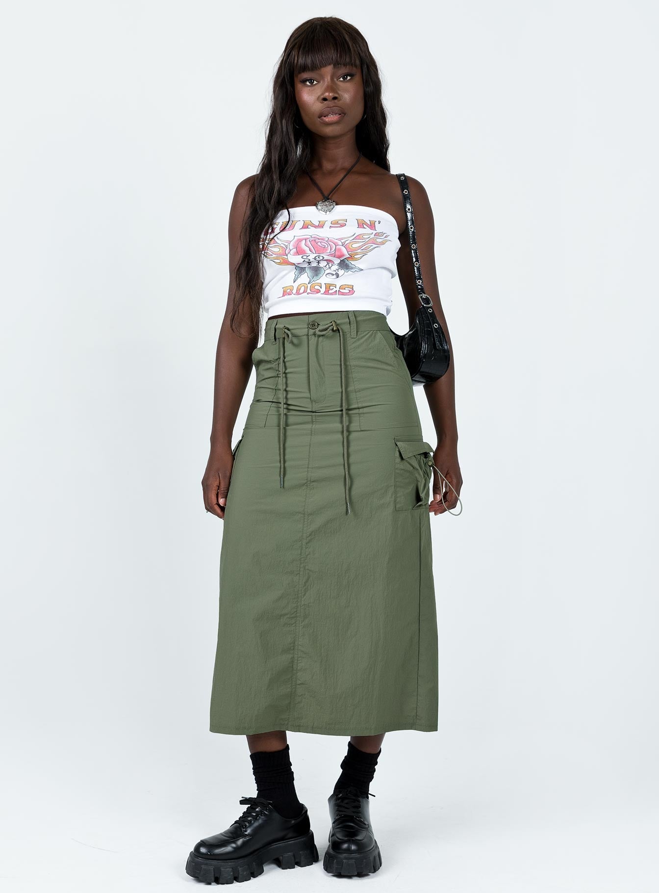 Calado Cargo Midi Skirt Khaki