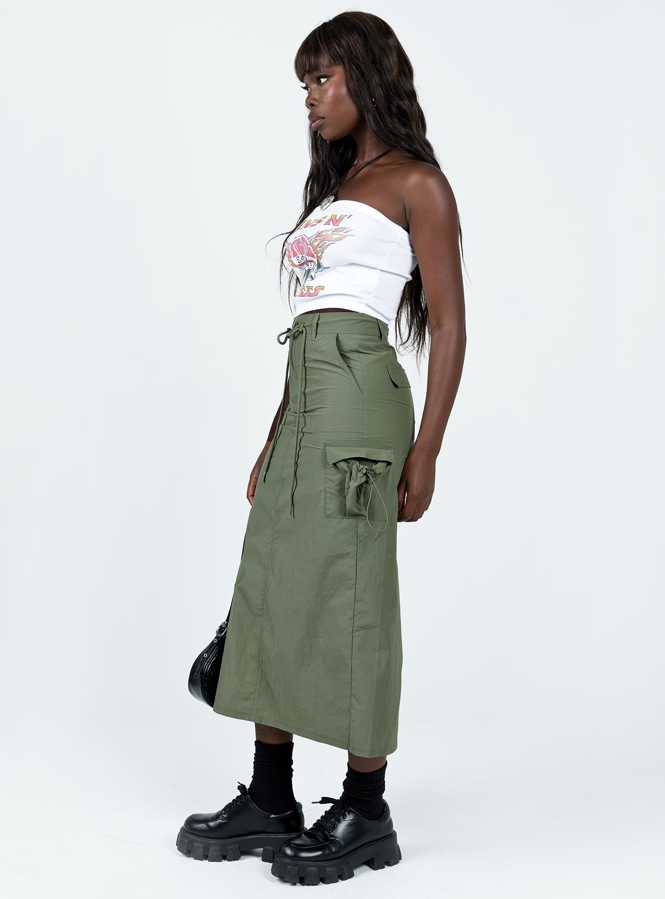 Calado Cargo Midi Skirt Khaki