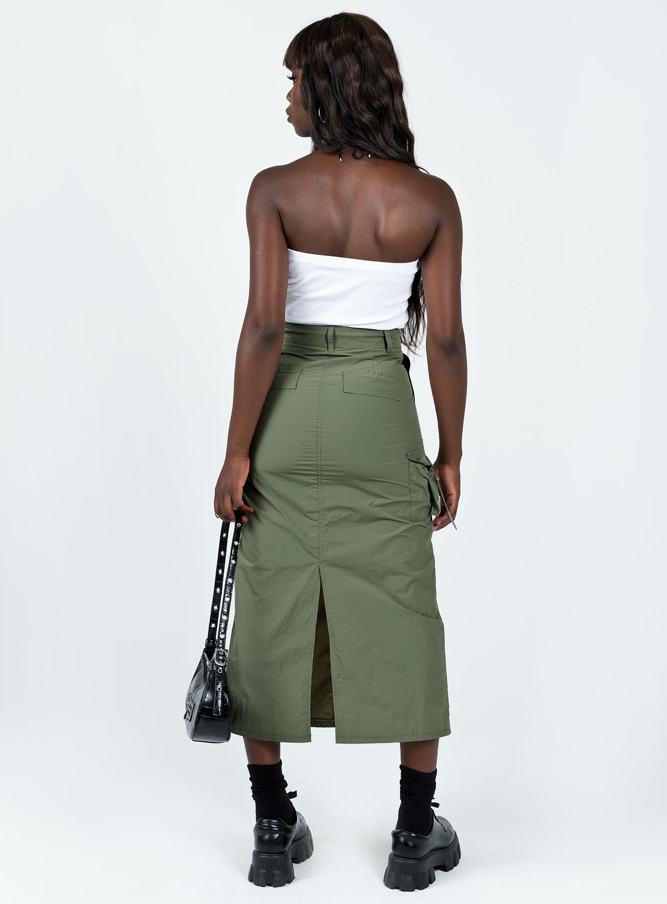 Calado Cargo Midi Skirt Khaki