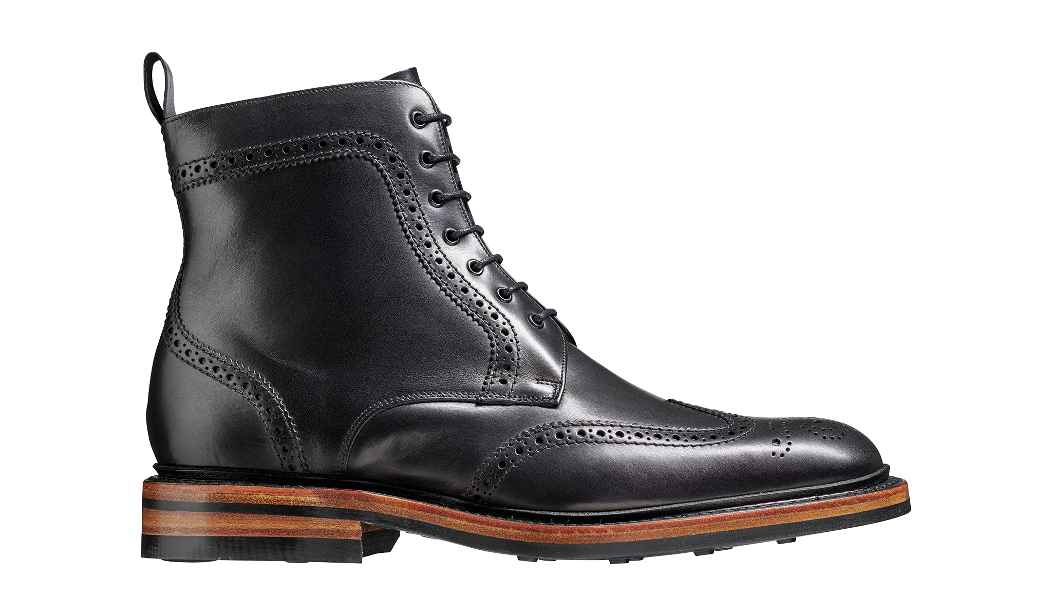 Calder - Black Calf Wing-cap Boot