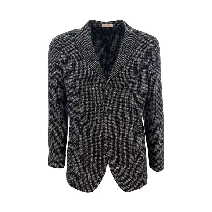 CASHMERE AND WOOL BLAZER WITH PATCH POCKETS Man Blue White Grey