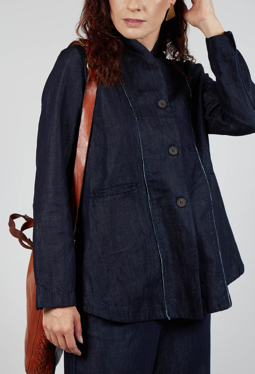 Collarless Jacket in Denim