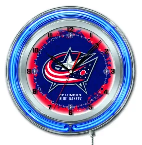 Columbus Blue Jackets HBS Neon Blue Hockey Battery Powered Wall Clock (19)