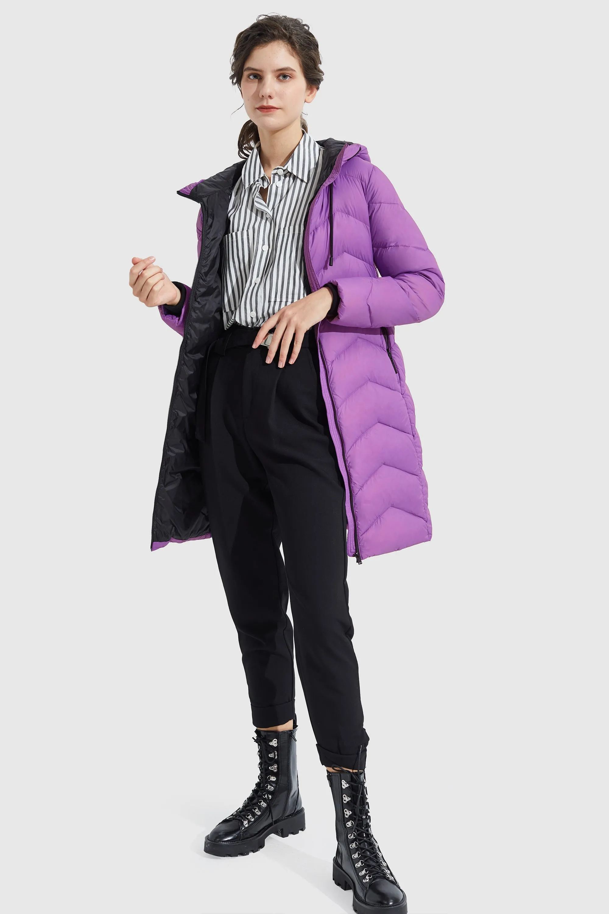 Contrast Color Hooded Down Coat