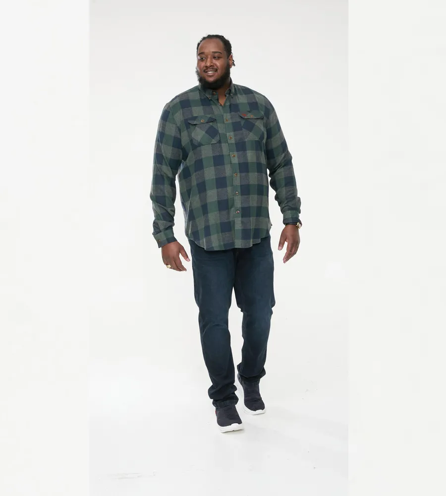 D555 Big Mens Long Sleeve Check Overshirt With Two Patch Pockets (GARFIELD)