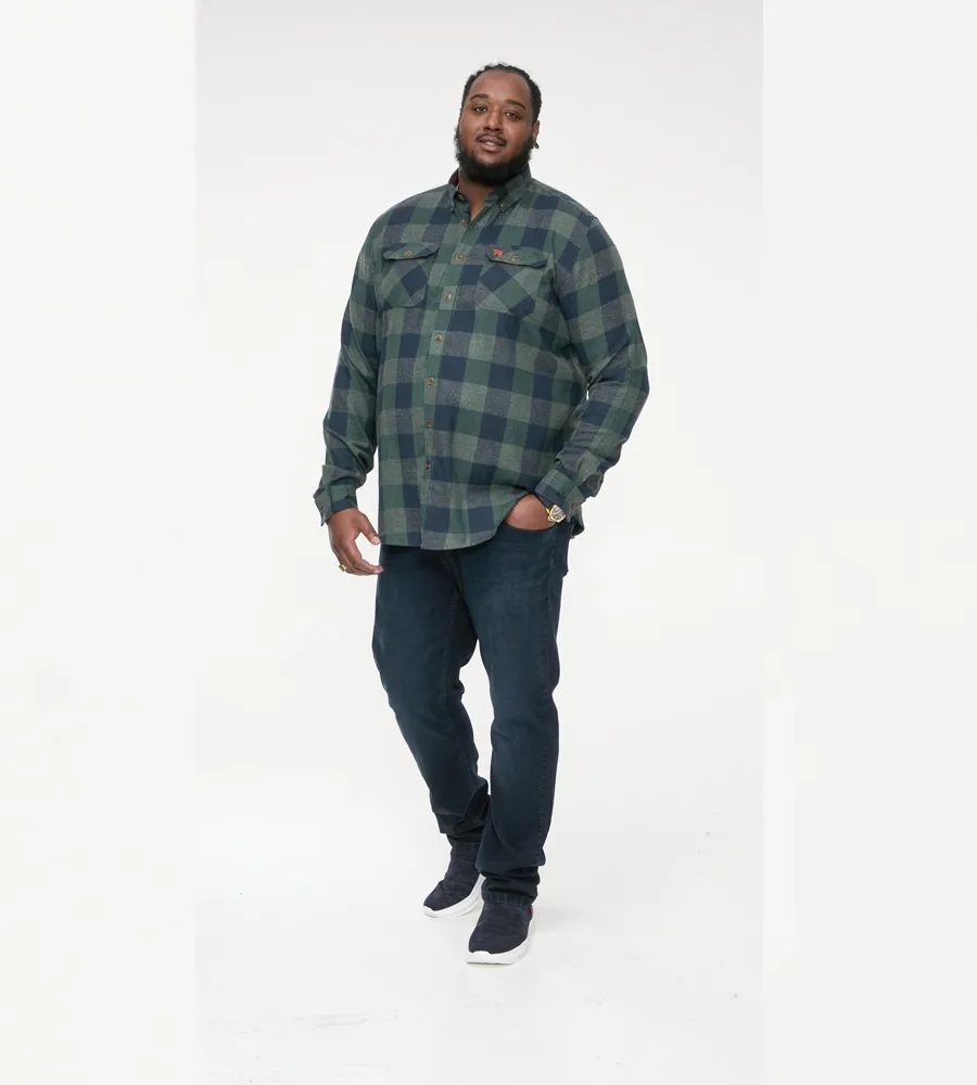 D555 Big Mens Long Sleeve Check Overshirt With Two Patch Pockets (GARFIELD)