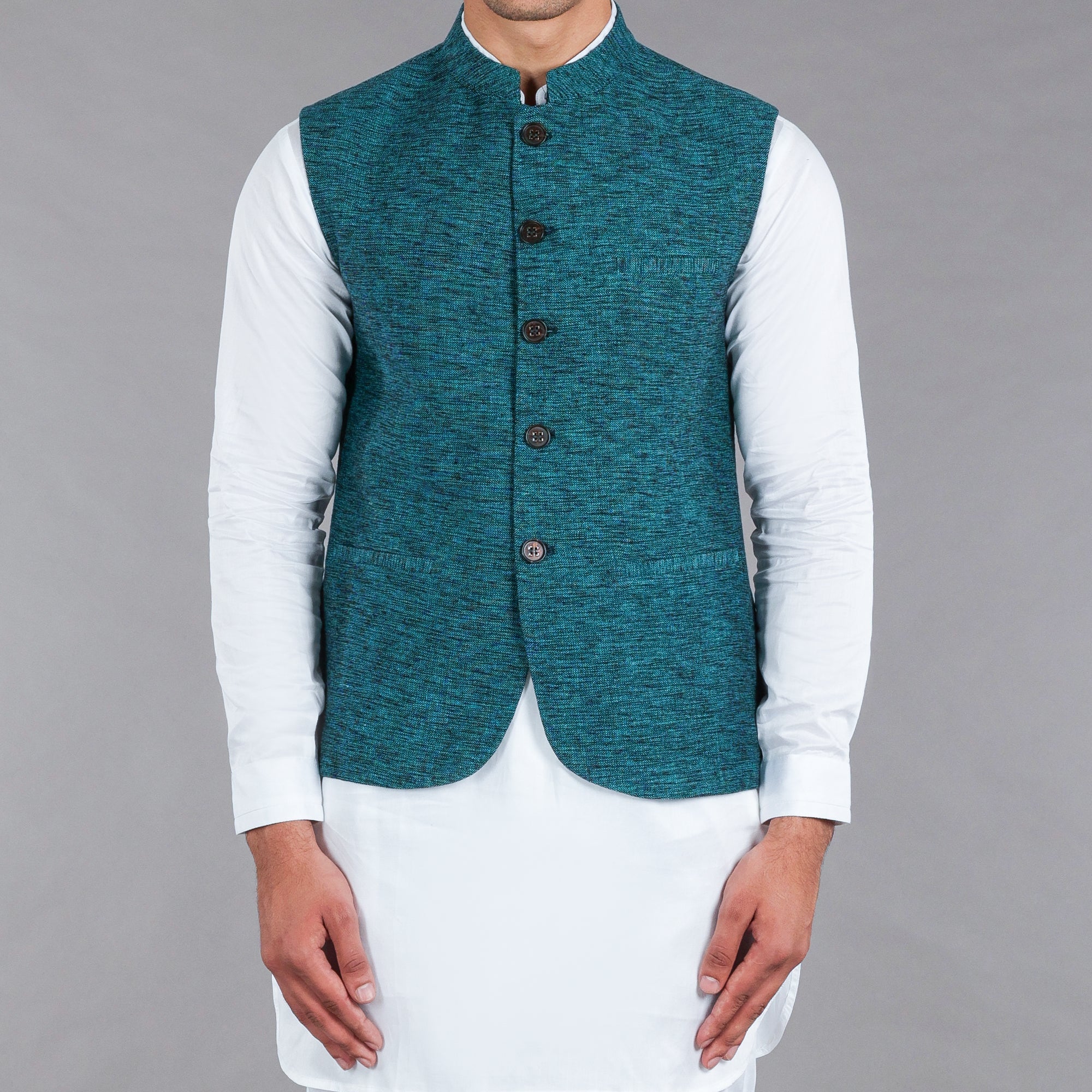 Dark Green Khaddar Waistcoat