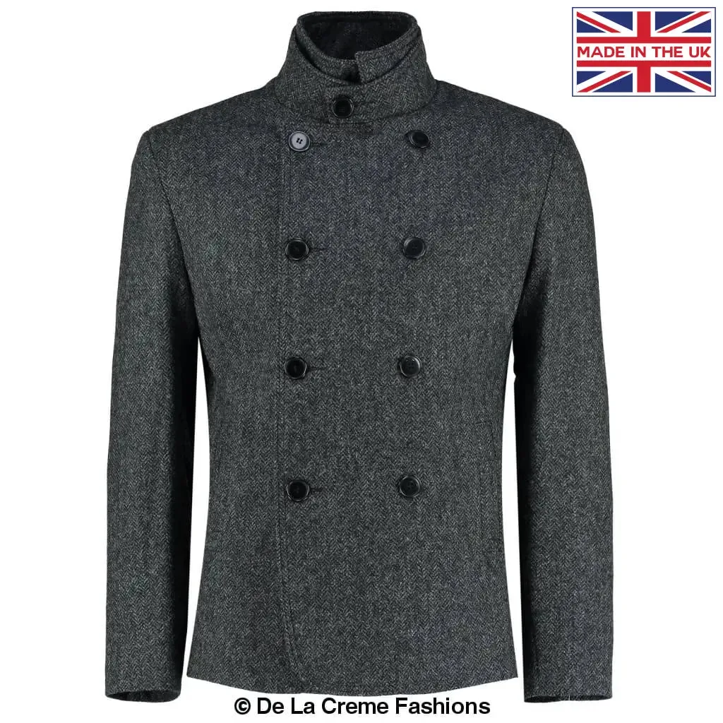 De La Creme MAN - Herringbone Tweed Blend Short Reefer Coat