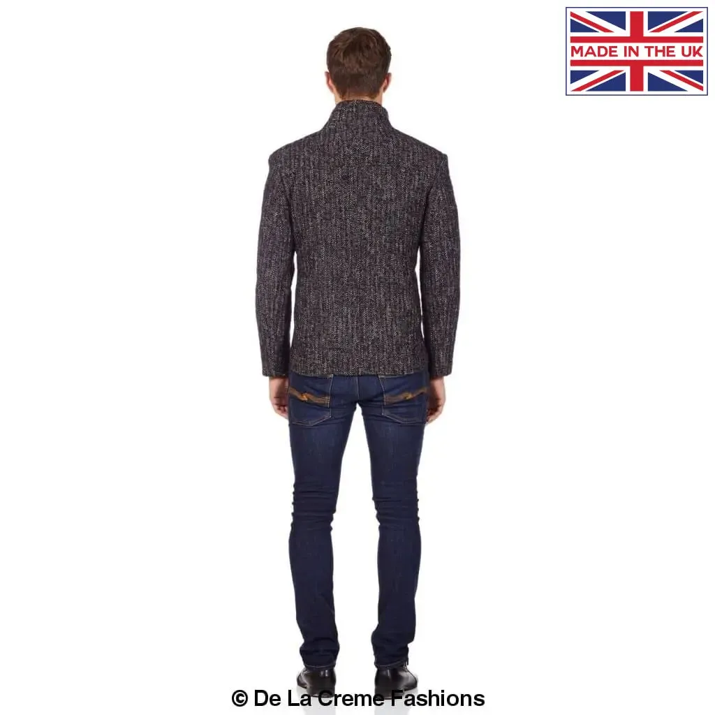 De La Creme MAN - Herringbone Tweed Blend Short Reefer Coat