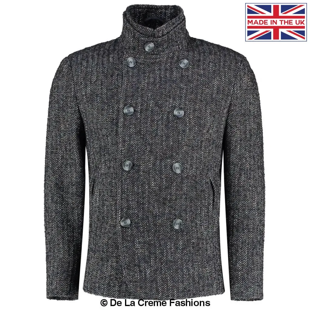 De La Creme MAN - Herringbone Tweed Blend Short Reefer Coat