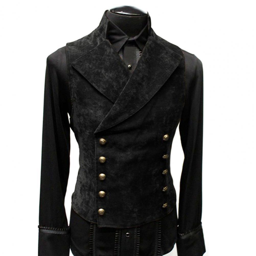 Double Breasted Slim-Fit Waistcoat for Men with Stand Collar - Vintage Steampunk