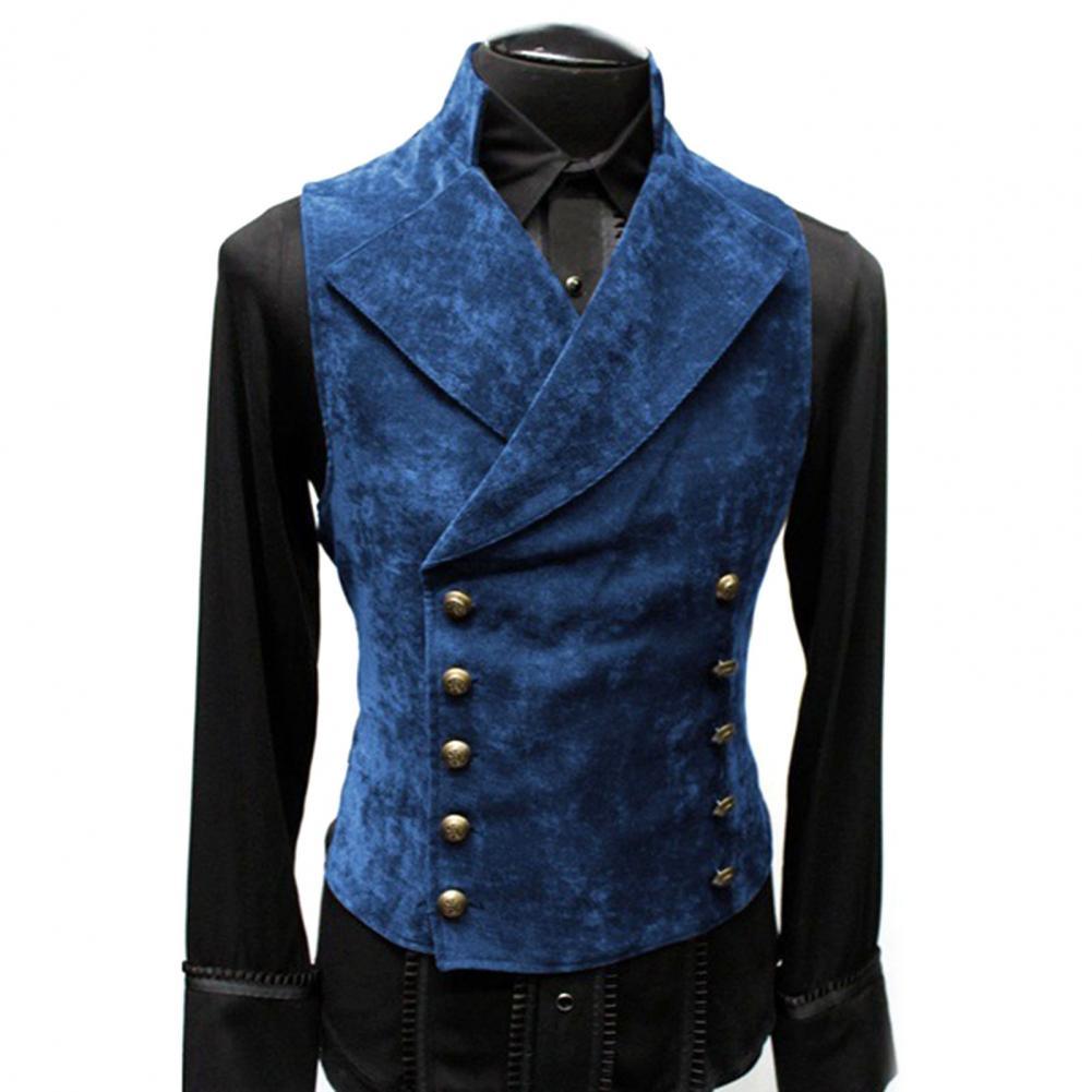 Double Breasted Slim-Fit Waistcoat for Men with Stand Collar - Vintage Steampunk