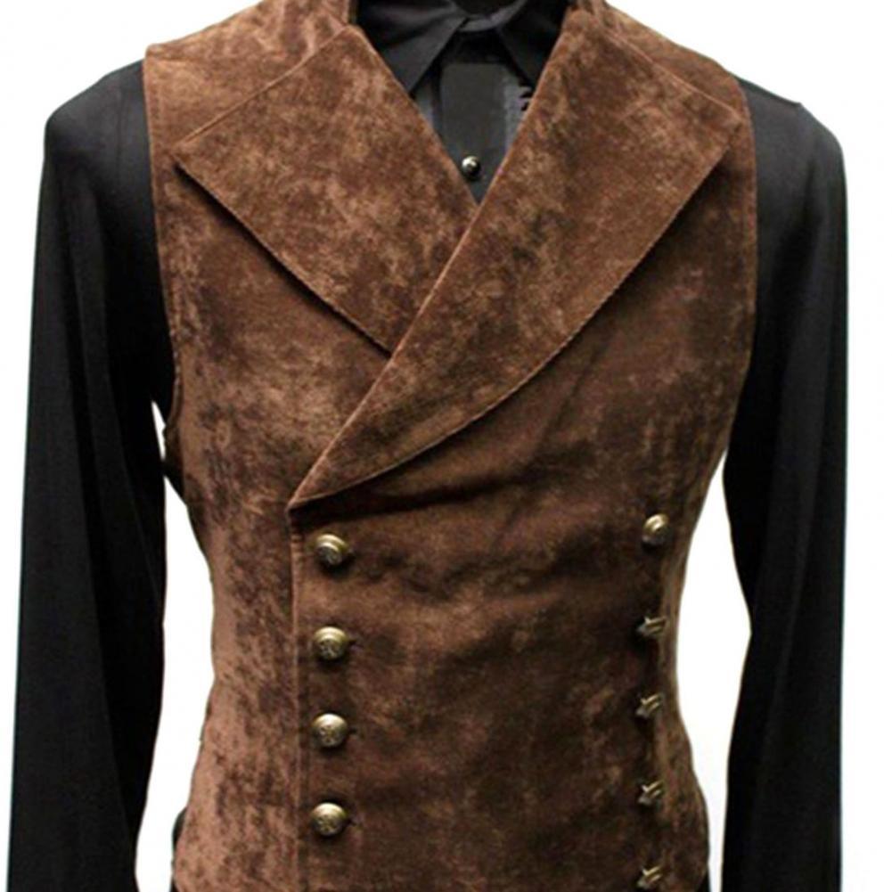 Double Breasted Slim-Fit Waistcoat for Men with Stand Collar - Vintage Steampunk