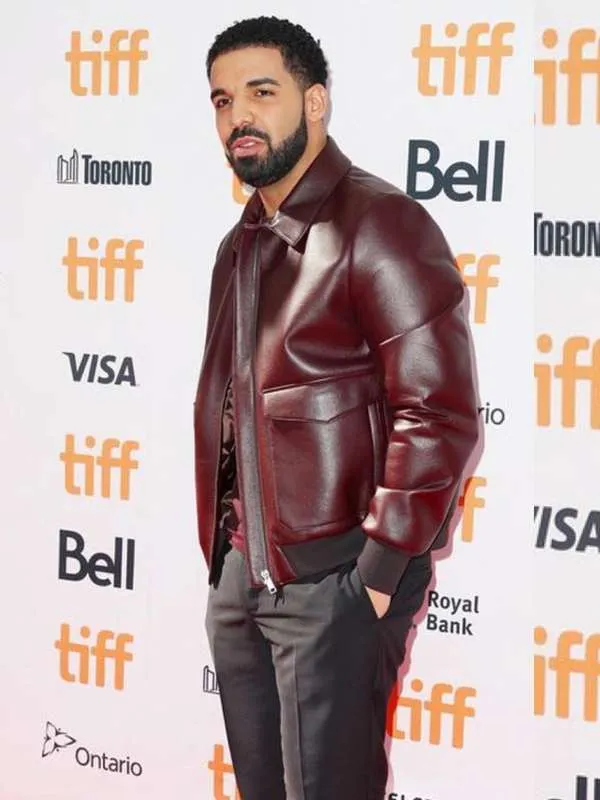 Drake Maroon Bomber Leather Jacket - New American Jackets