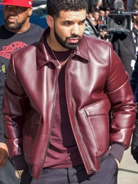 Drake Maroon Bomber Leather Jacket - New American Jackets