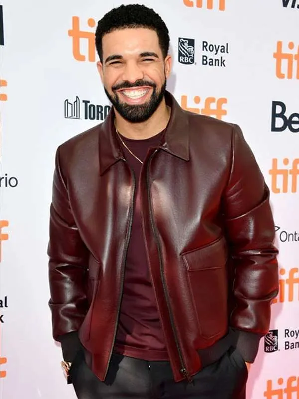 Drake Maroon Bomber Leather Jacket - New American Jackets